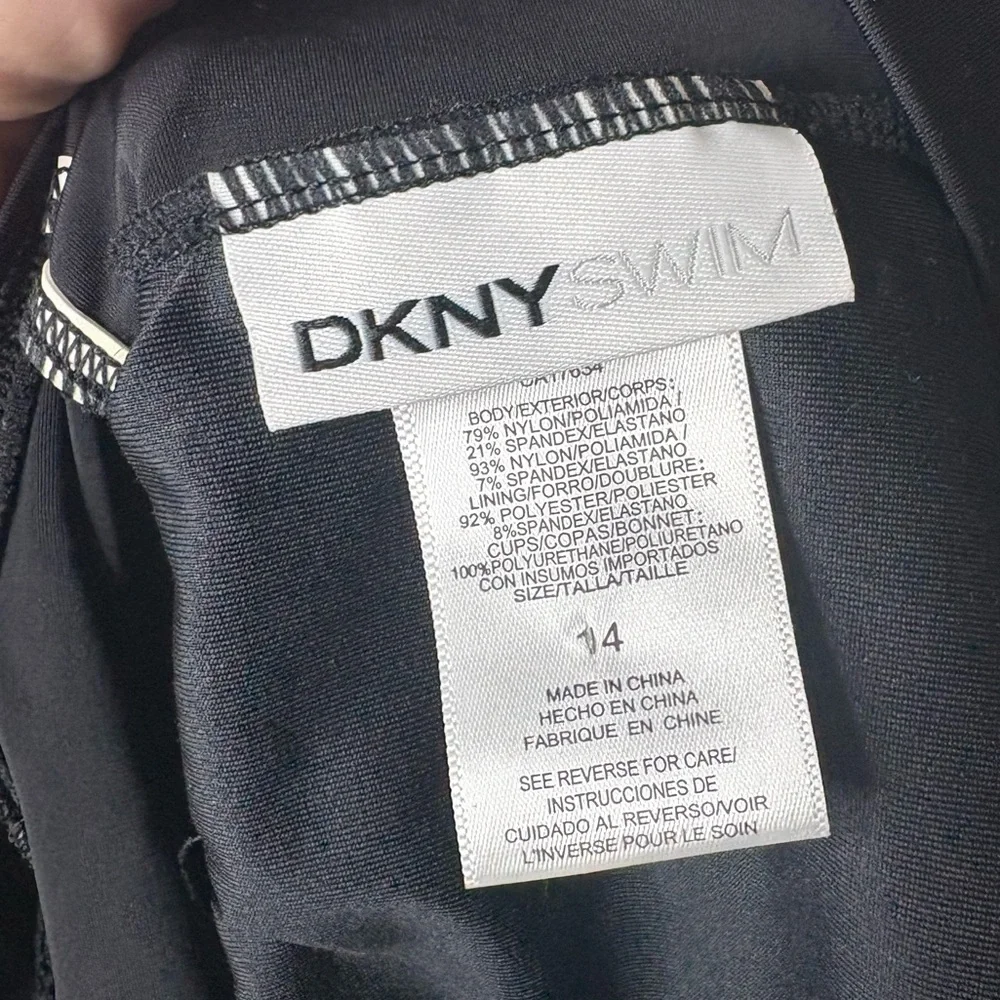 DKNY Black Mesh Panel One Piece Swimsuit | Size 14 | Chic Cutout - Picture 7 of 9